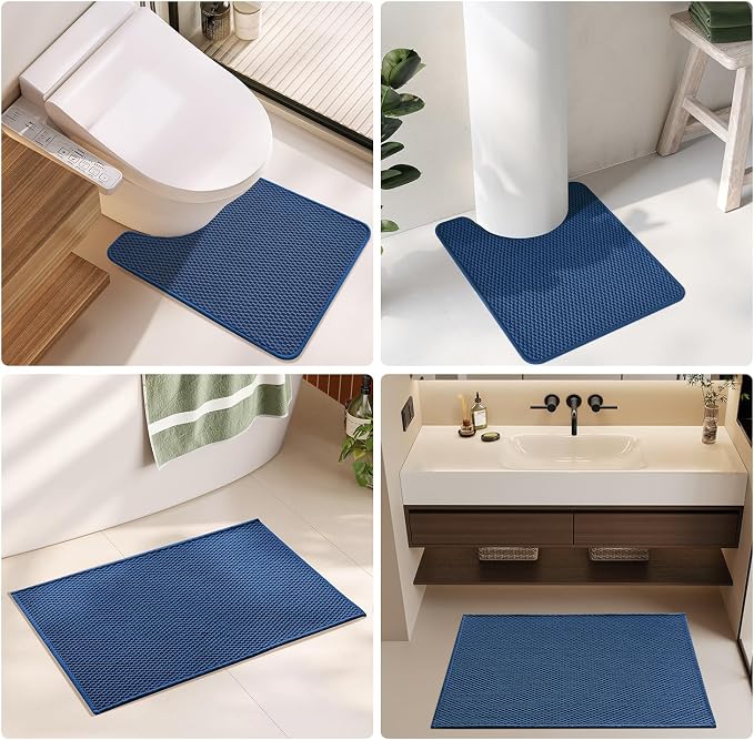 TYUU Bathroom Rugs Non Slip Washable, Super Absorbent Thin Bath Mat Small Quick Dry Low Pile Bathroom Rug, Navy Blue 16"x24"