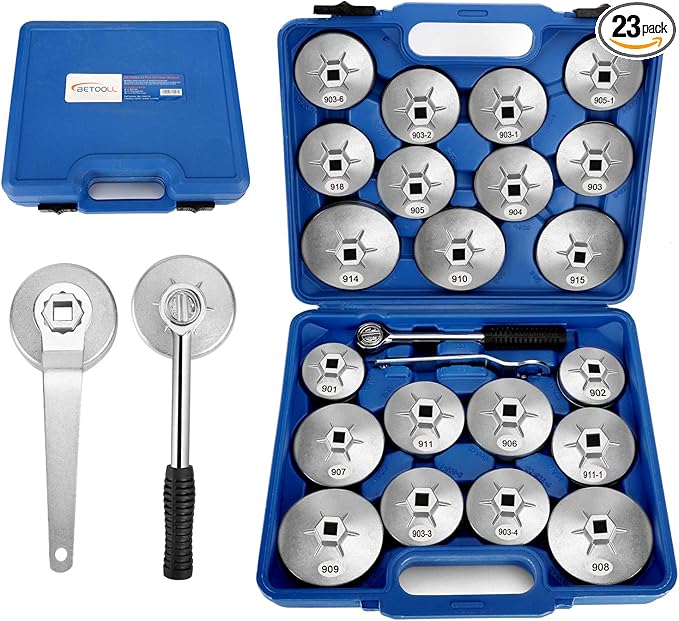 BETOOLL 23pcs Oil Filter Wrench Set, Oil Filter Socket Set with 65, 67, 72, 73, 74, 75, 76, 79, 84, 89, 91, 92, 95, 101mm, Compatible with Toyota VW BMW ‌GMC Sierra Ford Volvo