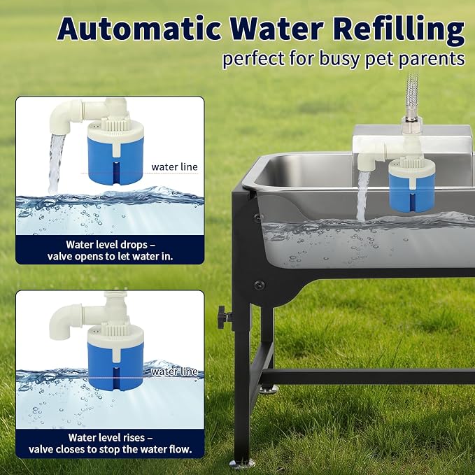BWOGUE 3 Gal Automatic Dog Water Dispenser, Elevated Outdoor Bowl for Dogs | Automatic Water Dispenser for Dogs, Stainless Steel Pet Waterer, 9/11/13/15 in Stand, Float Valve, Big Dogs Pets Livestock