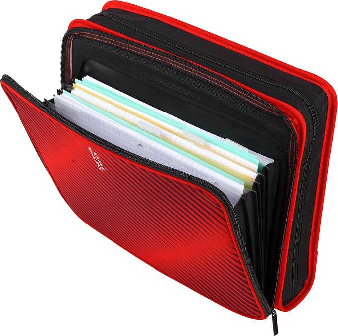 Five Star Zipper Binder, 2 Inch 3-Ring Binder with Round Rings, 5-Tab Expanding File, 380 Sheet Capacity, Fire Red (72538) (Pack of 4)