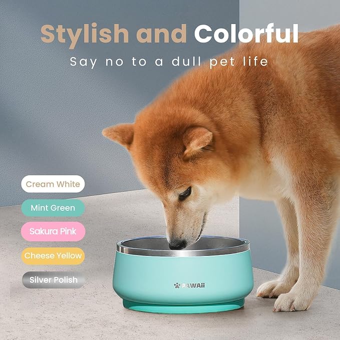 Pawaii Dog Bowl, 68 oz Stainless Steel Food and Water Bowl, ID Tag, 1 Pack | Double-Wall Design,Non-Slip Rubber Base,Dishwasher Safe,Smooth Open Design, Not a Slow Feeder,Easy-Rinse Interior