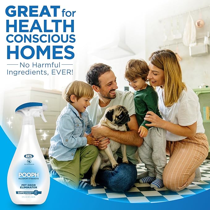 POOPH Plus Maximum Strength Pet Odor Eliminator Spray 32 oz for Dogs & Cats — Heavy Duty Urine, Poop & Pee Odor Remover for Carpet, Furniture, Litter Box & Hard Floors, Unscented