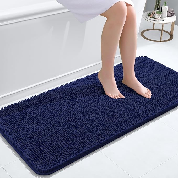 OLANLY Bathroom Runner Rugs 47x20, Soft Absorbent Chenille Bath Rugs, Rubber Backing Quick Dry, Machine Washable Long Bath Mats for Bathroom, Tub and Shower, Home Decor Accessories, Twilight Sapphire