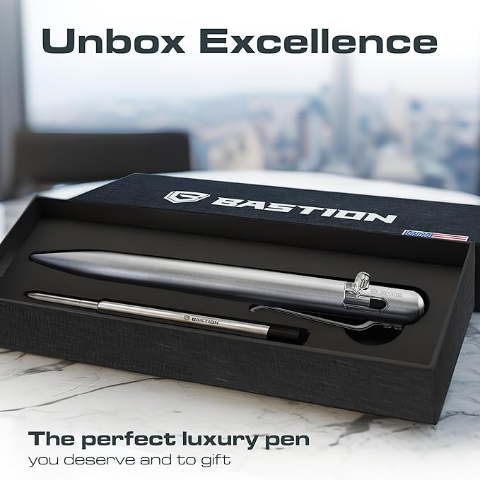 BASTION Bolt Action Pen, Titanium Silver, HyperBolt & ZeroSeam EDC Pen, Refillable Titanium Writing Pen, Premium Graduation Gift, Flagship Executive Pocket Pen