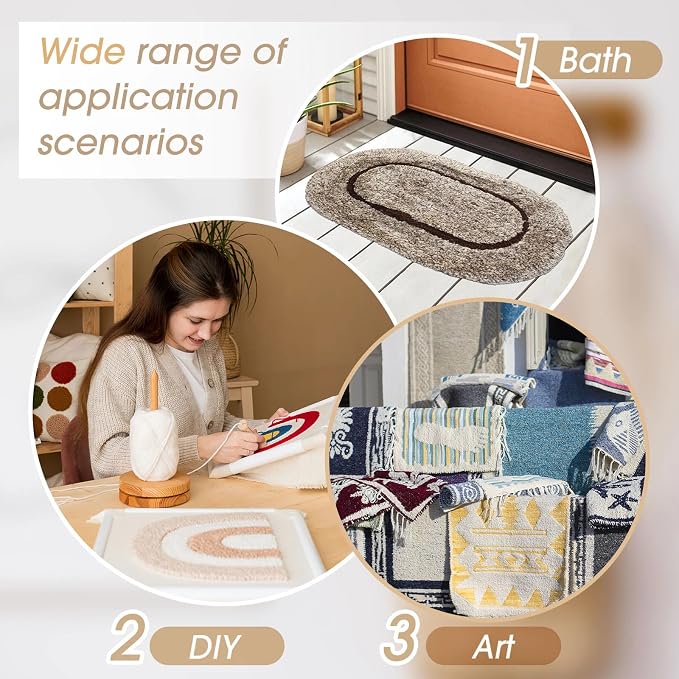 Tudomro 4 Pcs 80'' X 80" Monks Cloth for Rug Non Slip Backing | Tufting Backing Cloth with Anti-slip Dots, Includes Cleaning Brush and Scraper for DIY Rug Making, Durable Weave Fabric