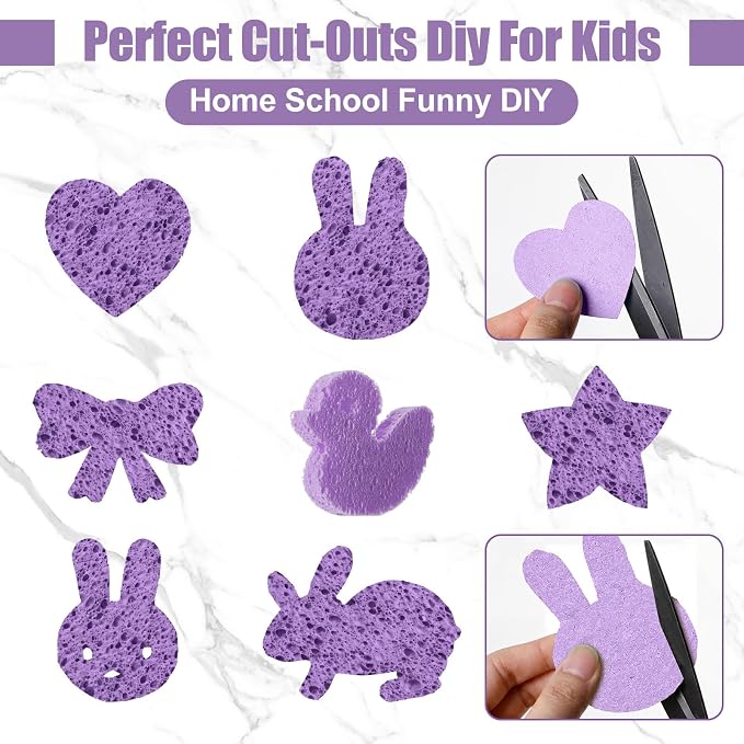 Zhengmy 100 Pieces Sponges Bulk Sponges Kitchen Compressed Sponge Natural Dish Sponge Compressed Wood Pulp Cleaning Without Scratching for Kitchen Bathroom, 3.9 x 2.4 x 0.12 Inch (Purple)