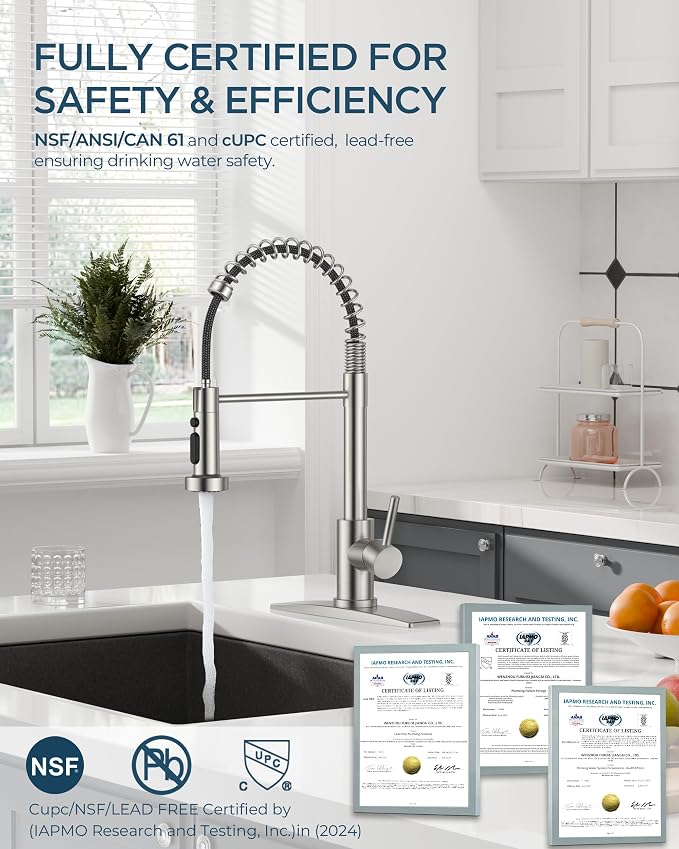 FORIOUS Kitchen Faucet with Pull Down Sprayer, Brushed Nickel Stainless Steel Single Handle Classic Spring Commercial Sink Faucet for RV Camper Bar Farmhouse Laundry