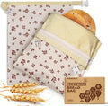 Large Linen Beeswax Bread Bags(2 Pack) Sourdough Bread Bags Reusable Double-Lock Freezer Baking Container Gift Giving for Homemade,Loaf,Sourdough,Food Storage (Vintage Leaf Pattern)