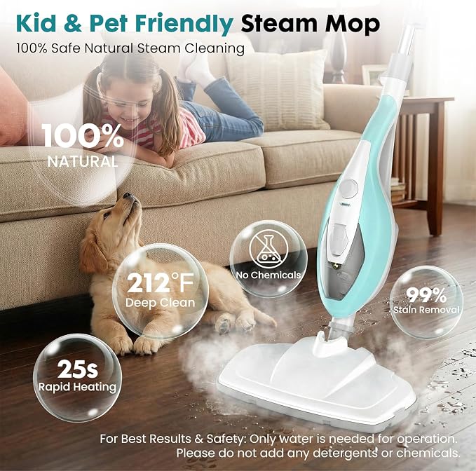 DUMOS 10-in-1 Multifunctional Steam Mop, 1550W Detachable Handheld Steam Cleaner, 16FT Power Cord with 2 Reusable Pads, Floor Steamer for Hardwood, Tile, Carpet, Grout, Windows