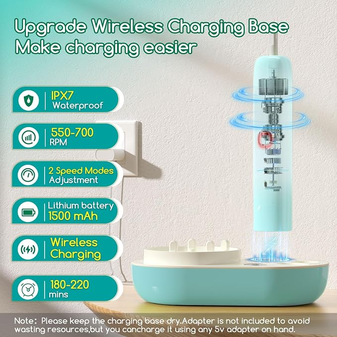 Electric Bottle Brush Cleaner,Wireless Charging Electric Baby Bottle Brush Cleaner,Nipple/Straw/Bottleneck Brush,Food Thermometer,Formula Mixer-IPX7 Waterproof,Travel Bottle Cleaner Kit for Newborn
