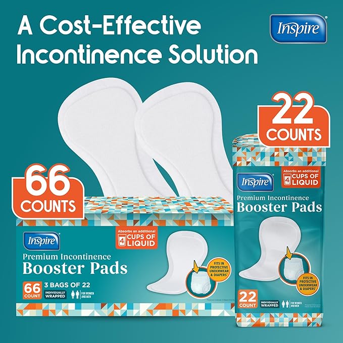 Inspire Ultra Absorbency Incontinence Booster Pads | Absorbs Over 4 Cups! | for Women or Men, Adhesive Strip Use in Incontinence Underwear and Diapers Leak-Free (22 Count)