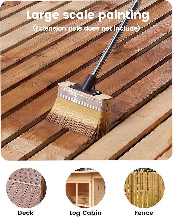Voomey Deck Stain Brush Applicator, Heavy-Duty Outdoor Deck Stain and Sealer, Wood Stain Brush Set 4PCS, Large Paint Brush for Wood Decks Walls and Fences
