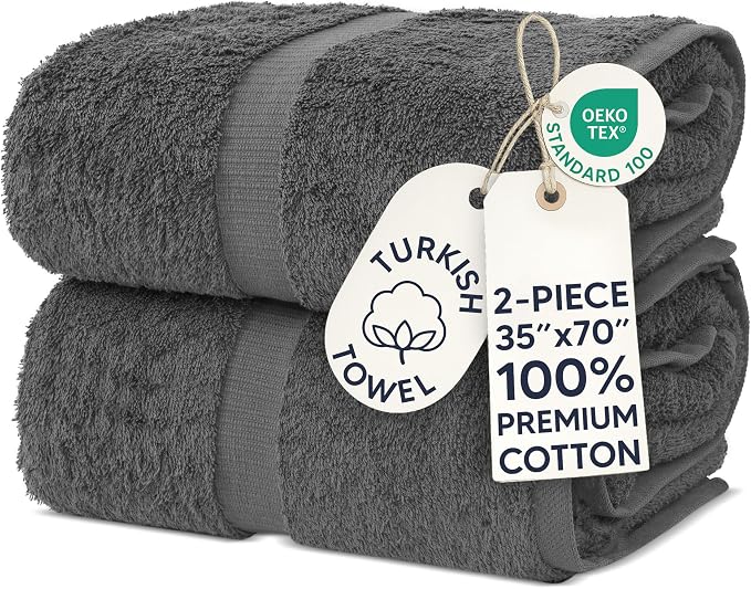 Chakir Turkish Linens, 100% Cotton Premium Quality Turkish Bath Sheets (35''x70'' Large Bath Sheet Towels - Dark Gray)