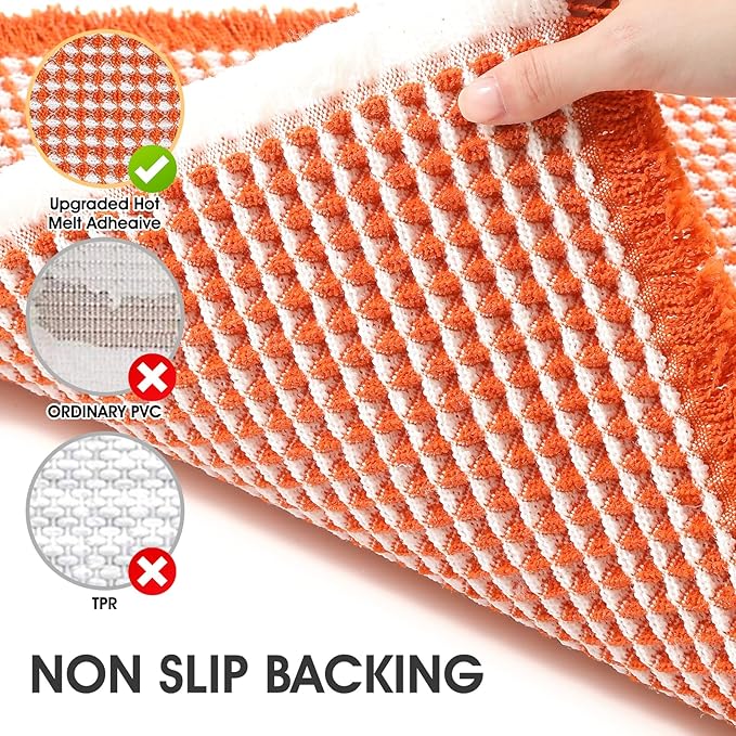 IM HOME Waffle Bath Mat Orange & Cream 32"x20", Boho Woven Modern Bath Mat Rugs, Absorbent Non Slip Bathroom Rugs, Soft Washable Bath Rugs with Tassels for Bathroom, Bedroom, Kitchen, Shower, Tub
