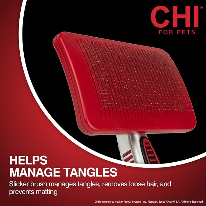 CHI for Dogs Self Cleaning Slicker Brush with Pivoting Head, Dog Grooming Brush for Detangling and Removing Loose Hair, Fine Wire Pins for Medium and Long Dog Coats, Ergonomic Handle