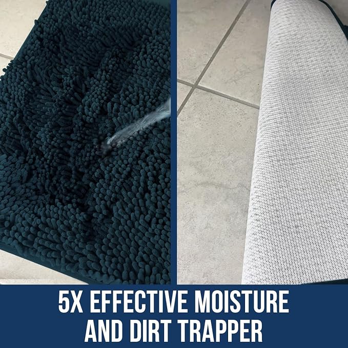 Muddy Mat® | Chenille Bathroom Rugs Quick Dry Microfiber Mats Non Slip Washable, Extra Thick, Soft and Highly Absorbent Bath Mats for Bathroom, Kitchen, and Shower Floor - Atlantic Blue 24"x36"