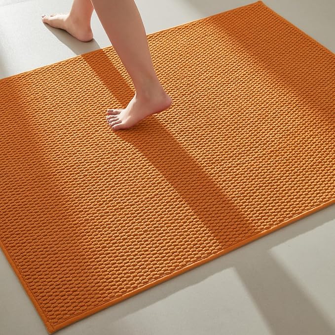 TYUU Large Bathroom Rugs Non Slip Washable Bath Rugs Super Absorbent Bathroom Rug Thin Quick Dry Low Pile Bath Mats, Orange 36"x60"