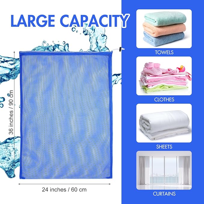 Berlune Large Mesh Laundry Bags, 24 x 36 Inch Bulk Wash Set with Drawstring for Commercial Use, Dorms, Vacation Rentals, Laundromats, Apartments & Facilities(Blue,30)