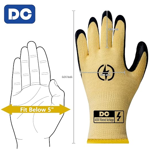 DongChu Insulated Electrician Gloves, 400V Electrical Work Gloves with Non-Slip Grip, Flame Retardant for Home Repair, Outlet Replacement, DIY Projects, Large