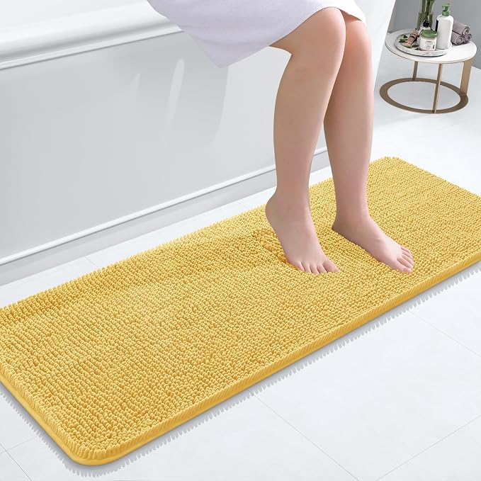 OLANLY Bathroom Runner Rugs 47x17, Extra Soft Absorbent Chenille Bath Rugs, Rubber Backing Quick Dry, Machine Washable Long Bath Mats for Bathroom Floor, Tub and Shower, Home Decor Accessories, Yellow