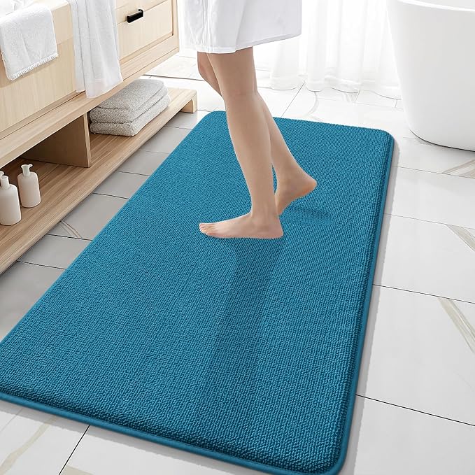 OLANLY Memory Foam Bathroom Runner Rugs 47x20, Long Bath Mats, Peacock Blue | Soft Quick Dry Bath Mats, Non-Slip, Absorbent Machine Washable Mat for Bathroom Floor, Tub and Shower, Home Decor Accessories
