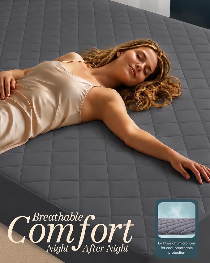 Quilted Fitted Mattress Pad, Twin Mattress Protector Topper with Deep Pocket Stretches up to 16 Inches, Machine Washable Mattress Cover by Utopia Bedding (Grey)