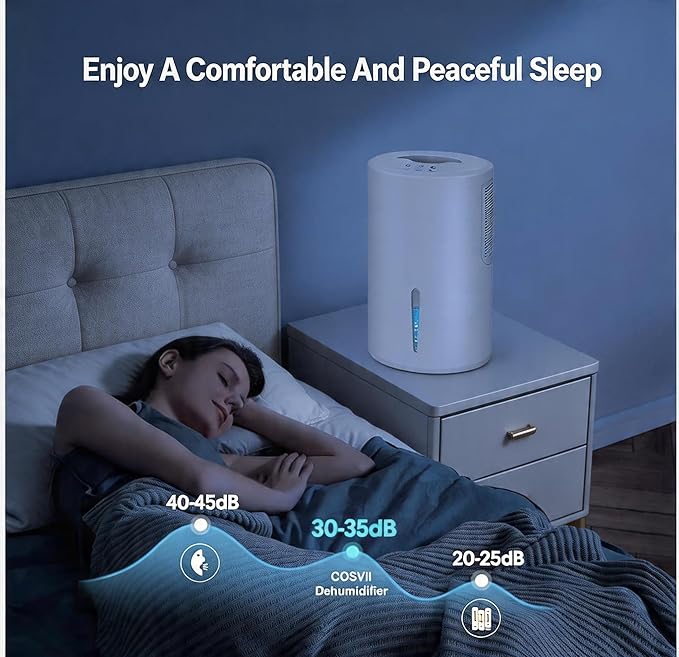 Small Dehumidifier for Bedroom up to 1000 Sq.Ft with Drain Hose, 68 OZ, Auto Shut-Off, Mini Dehumidifier with 7 Color ambient Lights for Bathroom, Basement, Closet, Garage, RV
