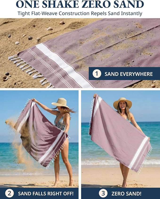 LANE LINEN Turkish Beach Towels, Super Absorbent, Quick Dry - Wistful Mauve | 2 Pack Extra Large Beach Towel - Pre-Washed for Soft Feel - Oversized Sand Free Quick-Dry Pool Towel - 39"x71", Everyday Use