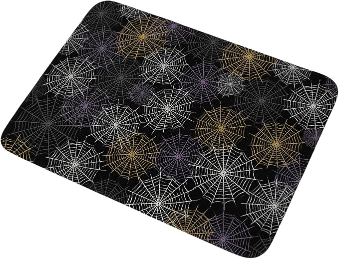 Black Halloween Washable Area Rugs for Living Room Bedroom, Large Non Slip Indoor Floor Carpet Absorbent Low Pile Purple White Yellow Net Classic Black Door Mat Rugs for Bathroom Entryway 47.2"x63"