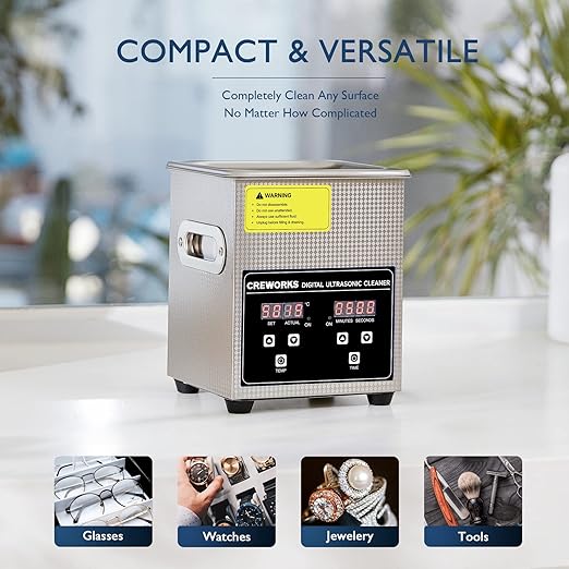 CREWORKS Professional Ultrasonic Cleaning Machine, Ultrasonic Machine with Heater & Timer, Digital Jewelry Ultrasonic Cleaner for Cleaning Denture Dental Oral Irrigator Parts Retainer Glasses, 1.8L