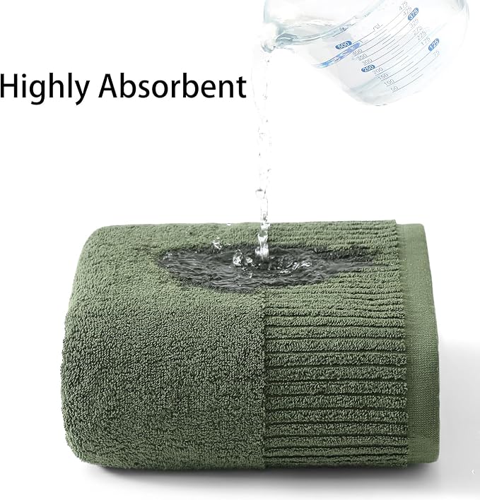 YTYC 27.5x55 Bath Towels Set,100% Cotton,650GSM,Olive Green,6-Pieces | Ultra Soft,Highly Absorbent, 2 Bathroom Towels,2 Hand Towels, 2 Washcloths, Towels for Bathroom, Gym, Spa,Pool