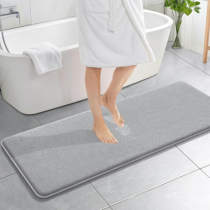OLANLY Memory Foam Bathroom Runner Rugs 59x20, Long Bath Mats, Light Grey | Soft Quick Dry Bath Mats, Non-Slip, Absorbent Machine Washable Mat for Bathroom Floor, Tub and Shower, Home Decor Accessories