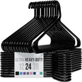 NEATERIZE Thick Heavy Duty Hangers - Black Plastic Clothes Hangers 24 Pack - Great for Coat Hanger, Jackets Jeans & Suit Hanger for Closet - New Apartment Essentials Percheros Ganchos para Colgar Ropa