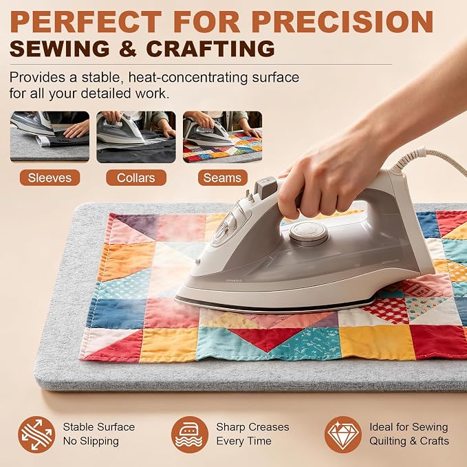 Wool Pressing Mat 100% New Zealand Wool Ironing Mat 17x24 &10x10in | for Quilters and Sewing Enthusiasts, Complete Craft Kit with Tools & Storage Bag for Quilting, Sewing and DIY Projects