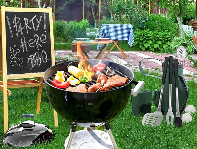 POLIGO 7PCS Golf-Club Style BBQ Tool Set Grilling Tools with Rubber Handle - Stainless Steel Grill Accessories for Outdoor Grill Set Premium Grill Utensils Set Fathers Day Birthday Gifts for Men Green