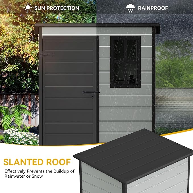 DWVO 5x3 FT Outdoor Storage Shed with Reinforced Floor, All-Weather Resin Storage Shed with Lockable Door & Window, Waterproof Plastic Tool Shed for Garden, Backyard, Patio, Lawn,Blue-Gray+Black