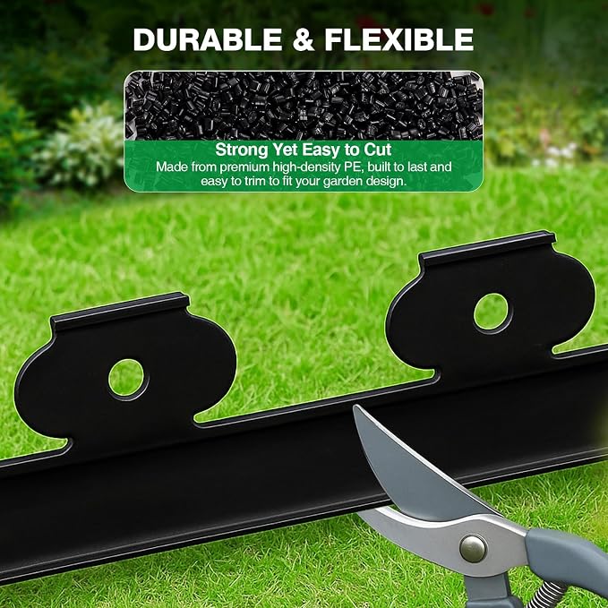 MIXC Garden Edging Border, 100FT 4 Inch Tall Plastic Landscape Edging with 150 U-Shaped Metal Stakes, More Stable and Flexible Tool-Free Lawn Border for Yard, Flower Bed & Landscaping