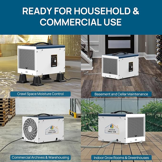 ARGENDON Dehumidifier for Crawlspace Basement, Commercial Dehumidifier with Drain Hose 70 PPD, Compact, Ideal for Water Damage Storage Up to 1000 Sq Ft, 5-Year Limited Warranty