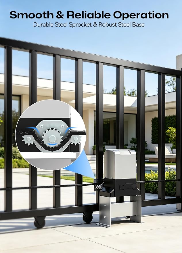 4000lb Heavy Duty Sliding Gate Opener Kit, 750W Automatic Chain Drive Gate Operator with 2 Remotes & 20ft Chain, 110V Motor with IR Sensor, WiFi Bluetooth Control for 40ft Driveway Gates