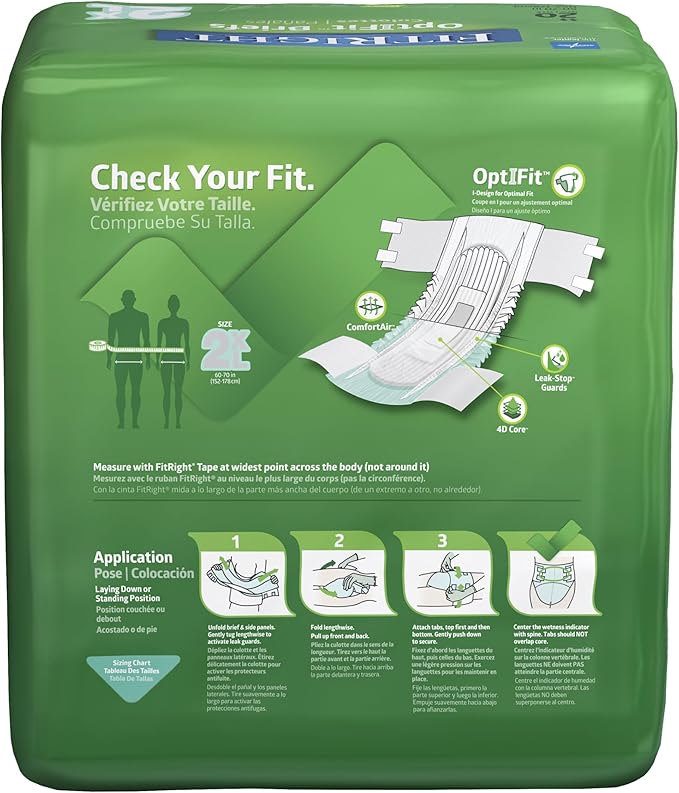 FitRight Extra+ Adult Diapers, Disposable Incontinence Briefs, Leak-Proof Diaper, Absorbent Briefs For Men and Women, Maximum Protection, 2XL, 60 – 70 in, 20 briefs per bag, 80 briefs per case