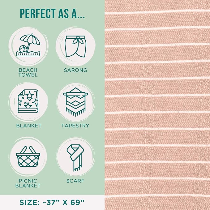 Sand Cloud Turkish Beach Towel - Sand Resistant & Quick Dry Towel | 100% Certified Organic Turkish Towel - Bath Towel or Beach Blanket for Picnic - As Seen on Shark Tank - Gocek (Beige)