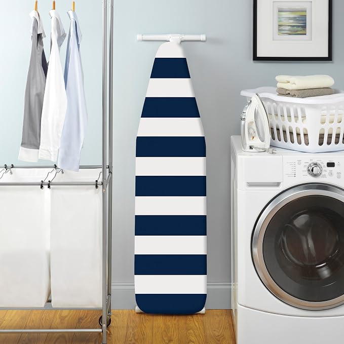 Whitmor Deluxe Ironing Board Cover and Pad, 100% Cotton Iron Board Replacement Cover with Heat-Resistant Surface, Fit for 54" L x 15" W Ironing Boards, (Ironing Board not Included) - White & Blue