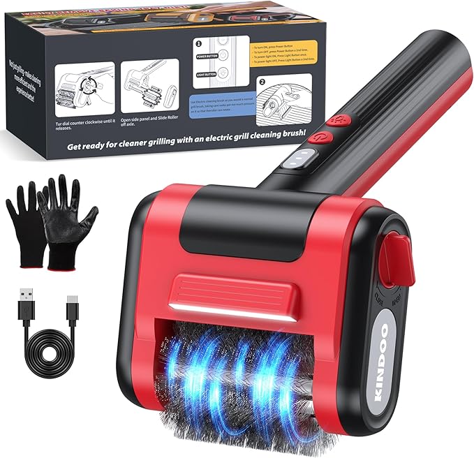 Electric Grill Brush Bristle for Outdoor Grill, Grill Cleaning Brush Rechargeable BBQ Cleaner Brush Head,Safe Grill Brush with Scraper for Cast Iron Stainless-Steel Grates,Red