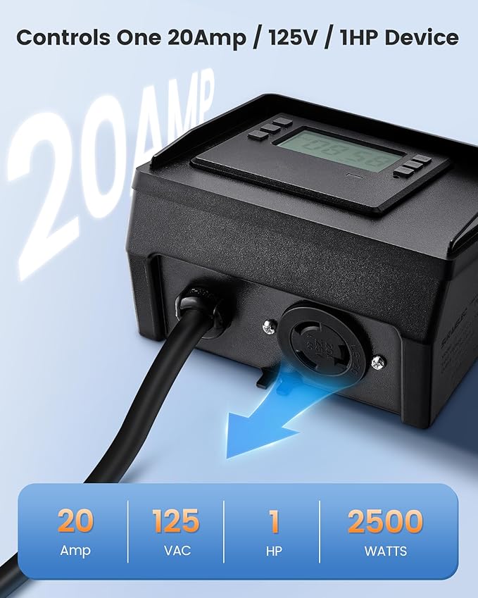 SURAIELEC Digital Pool Timer for Above Ground Pools, NEMA L5-20R Twist-Lock Plug-in Timer, 20A 125V 1HP, Programmable 7-Day Schedule, Weatherproof Cover, for Pool Pumps, Heaters and Lights