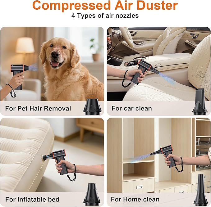 F32MAX Compressed Air Duster-150,000RPM Super Power Electric Air Duster and Vacuum Cleaner & Bag Vacuum Sealer 3-in-1，for PC Keyboard Cleaning, Car Interior Cleaning.
