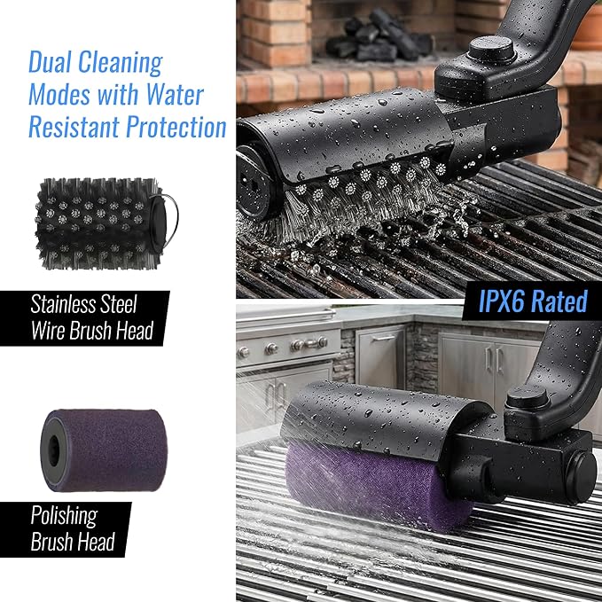 Electric Grill Brush Cleaner for BBQ Outdoor Grill - Motorized Rotary Automatic Spin Scrubber with Stainless Steel Head - Cordless Rechargeable Power Tool 3 Speed Cleaning Barbecue Grills