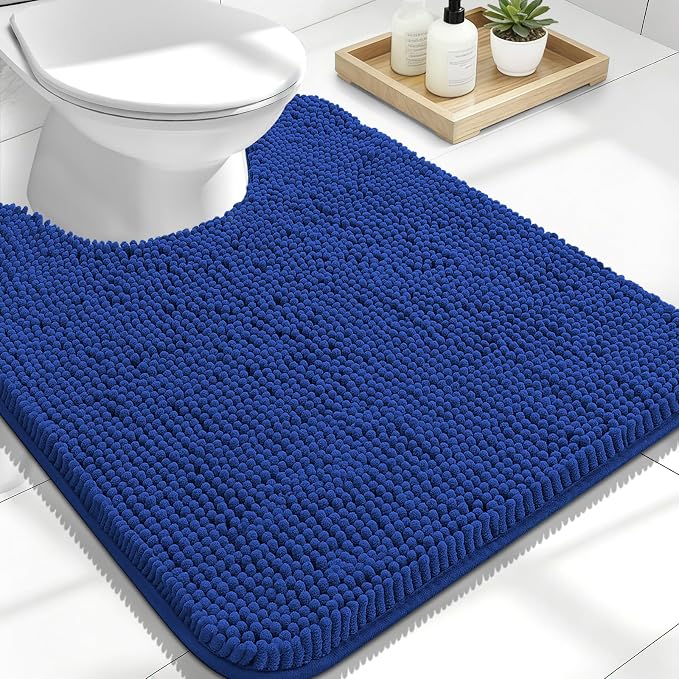 OLANLY Toilet Rugs U-Shaped 24x20, Extra Soft Absorbent Chenille Contour Bathroom Rugs for Toilet, Dry Quickly, Machine Washable, Non-Slip Bath Mat, Royal Blue