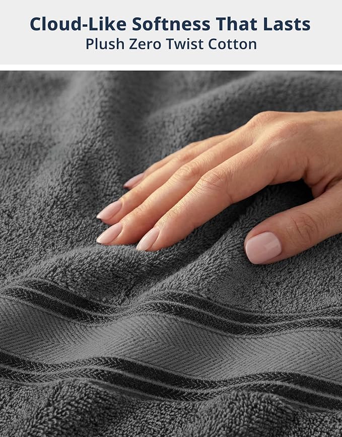 LANE LINEN Bath Towel Set 100% Cotton 18 Piece Soft Absorbent - Grey | Cotton Towel Set - Densely Woven, Coordinated Colors, Everyday Durability, OEKO-TEX Certified, Zero-Twist Durability