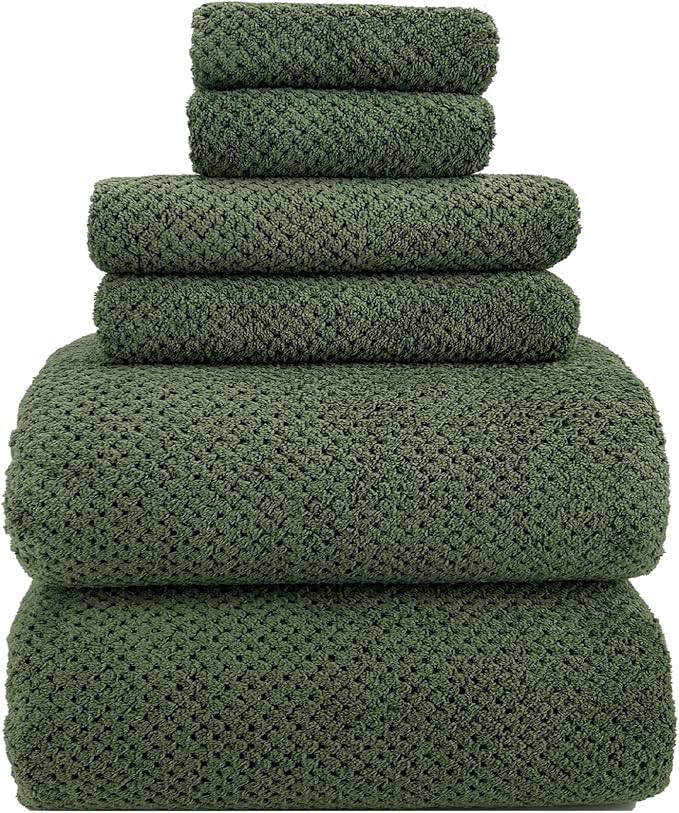 YTYC 39x78 Bath Sheets Set,Towels for Bathroom,Olive Green,6-Pieces | 2 Extra Large Bath Towels, 2 Hand Towels, 2 Washcloths, Super Soft,Highly absorbent,Hanging Loop,80% Polyester