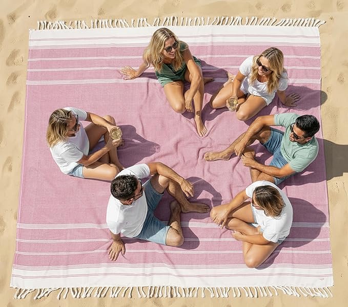 LANE LINEN Beach Blanket Sand Free & Extra Large Beach Towel - Candy Pink | Oversized Beach Mat, 82"x82" - For The Beach, Lawn, Lake & Tailgates - Packable, Shakes Off Sand - Roomy Family Size